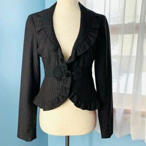 Nanette Lepore Black Ruffle Edge Pinstripe Blazer Size 2
